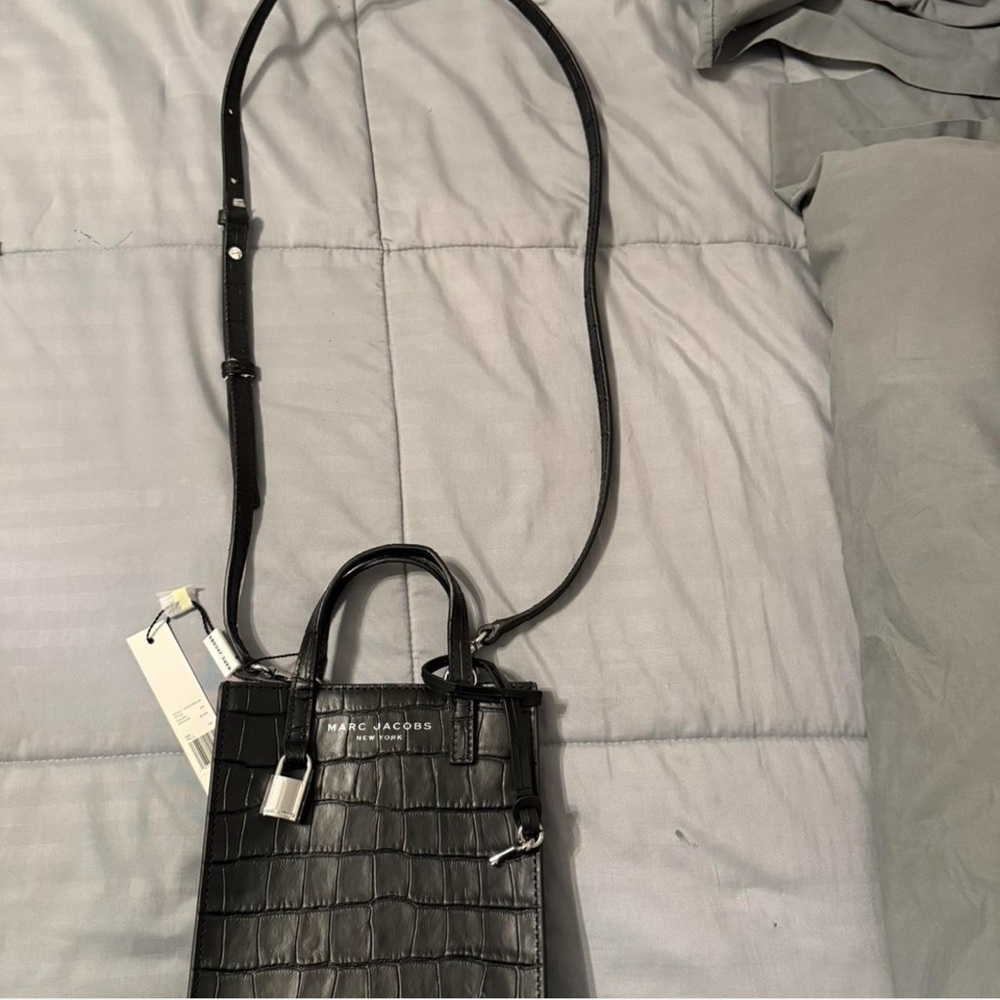 Marc Jacobs Black Croc-Embossed Crossbody Bag
